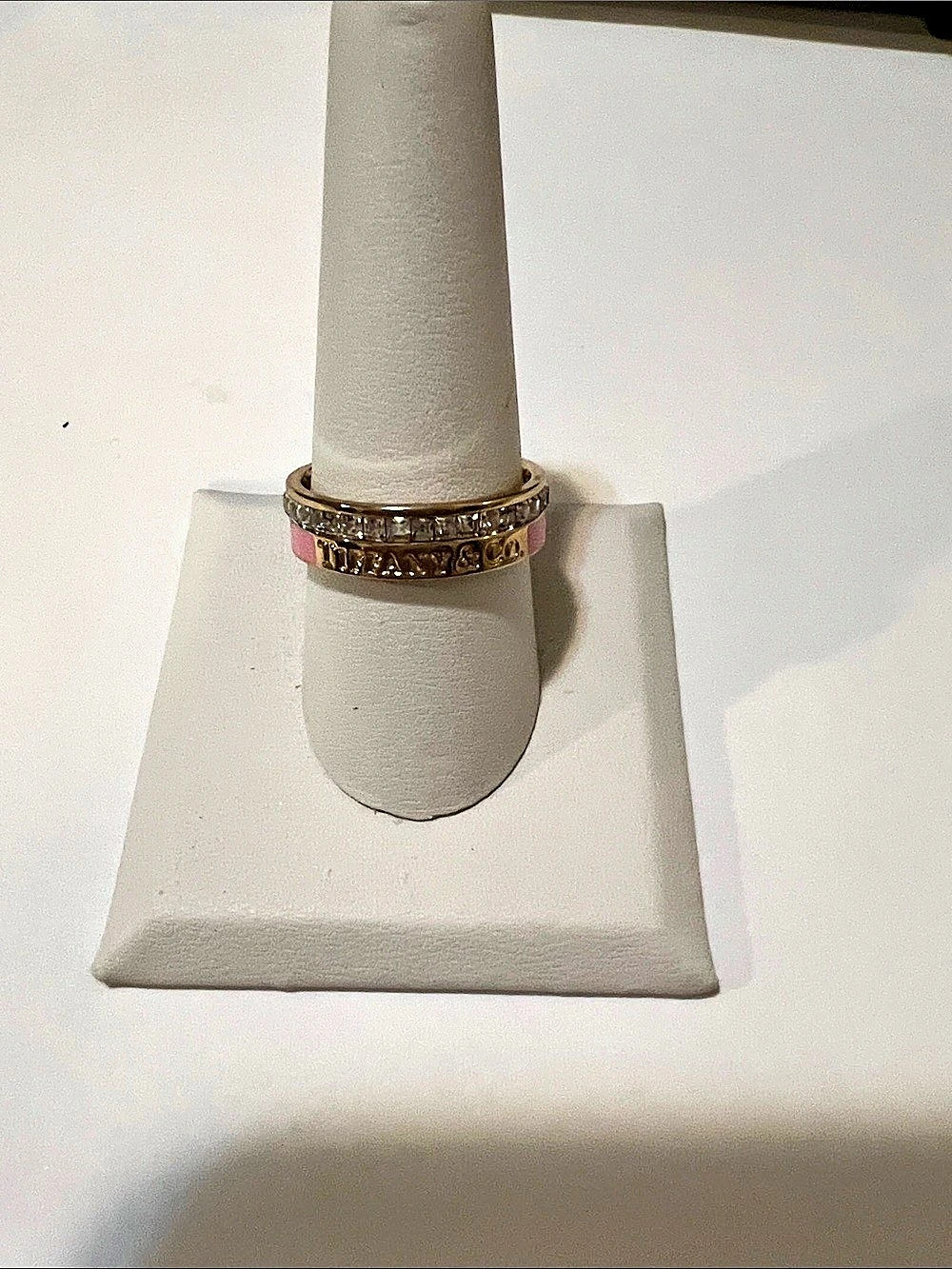 Tiffany & Co. Gold-Tone Pink Accent Ring Like New Size 9